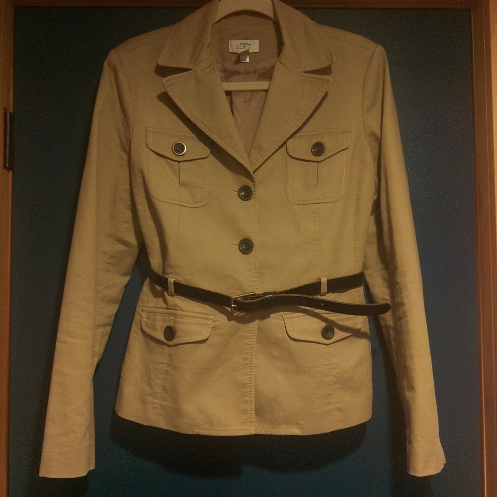 LOFT Women's Beige Belted Safari Style Blazer